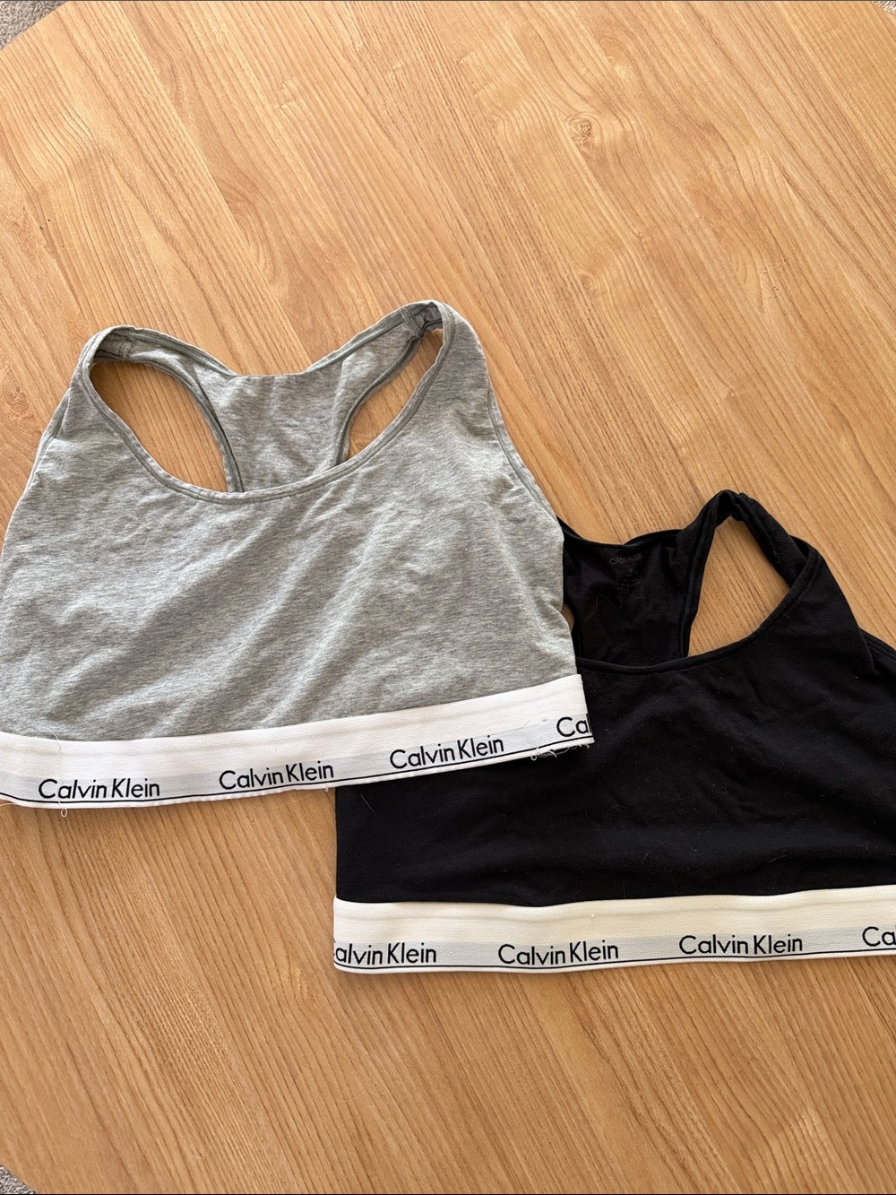 Calvin Klein Gray & Black Cotton Racerback Bralettes